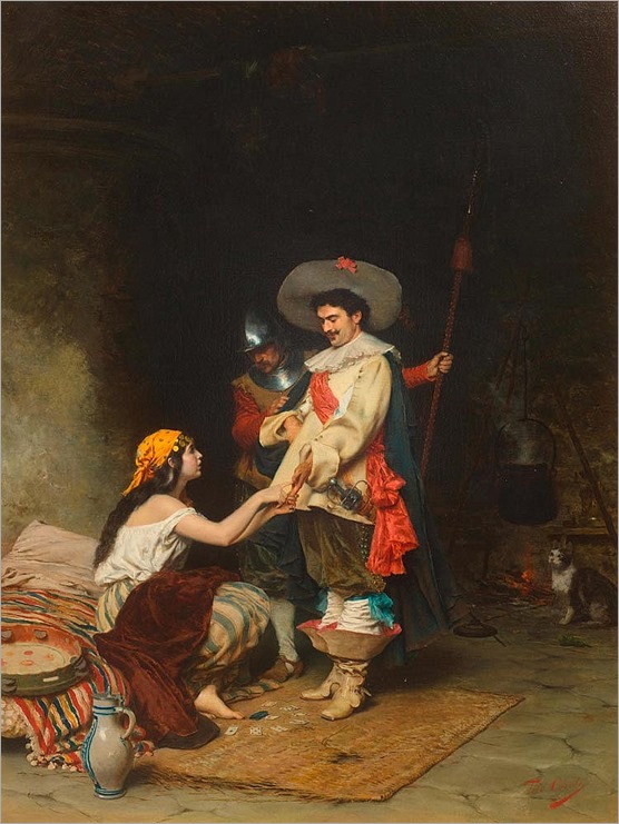 CONTI, TITO(1842 Florence 1924)Gypsy girl with nobleman. Circa 1880