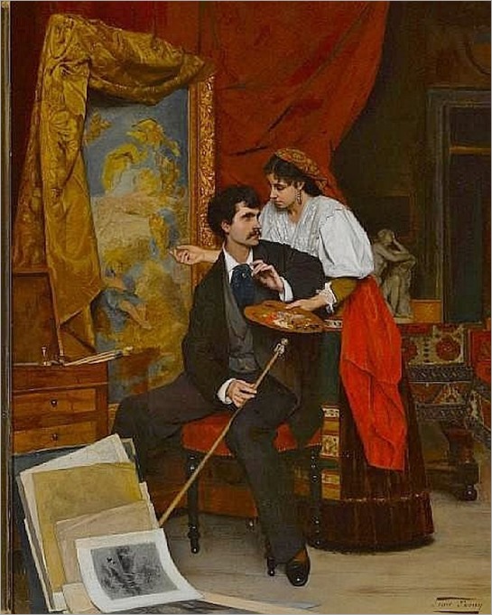Louis Edmond Pomey (French, 1831-1891) In the artist's studio